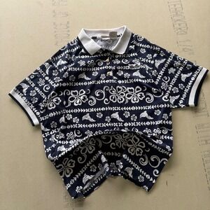 Vintage 80's Ellesse Gold Button AOP Polo T-shirt‎